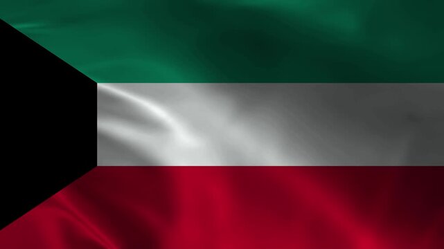 Kuwait flag animation with realistic fabric texture and dramatic lighting