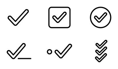 Checkmark Icons Set, Simple Tick Mark Graphics, Approved Symbol Collection, Vector Elements for Confirmation and Success © Sanjida