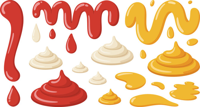 Ketchup Mustard Mayonnaise Drips Splashes and Swirls Collection sauce condiment