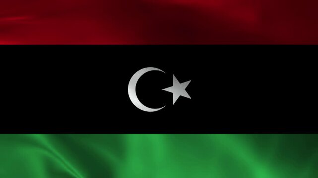 Libya flag animation with realistic fabric texture and dramatic lighting