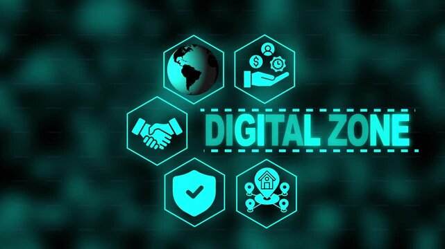 Digital zone business network concept with glowing tech and global connectivity