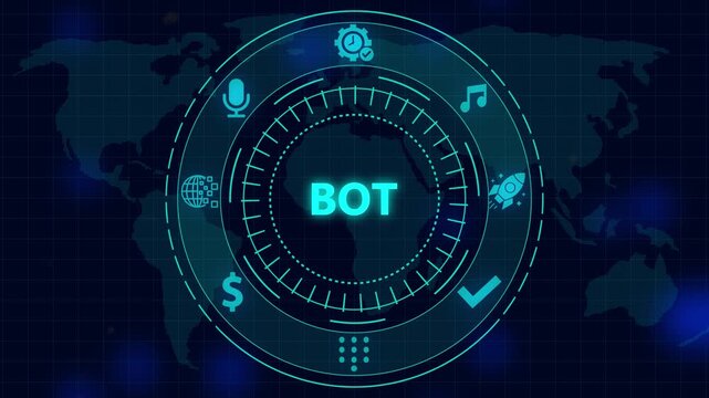 Ai chatbot technology interface with digital global network hud