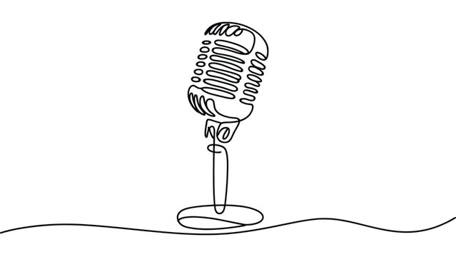  continuous one line drawing of vintage microphone minimalist audio broadcasting and music recording illustration isolated vector design
