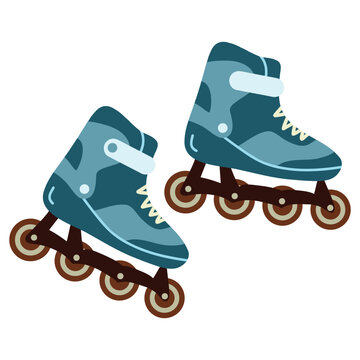 Inline Roller Skates Flat Vector Illustration. Hand drawn Sports Lifestyle Icon. Blue rollerblades icon