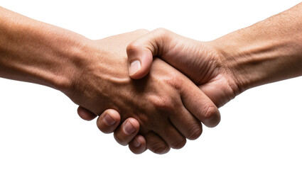 Two diverse male hands firmly shaking, isolated on transparent background © Aliona