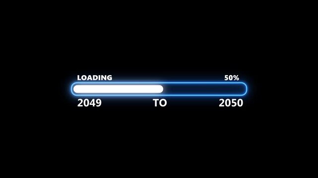 Futuristic loading bar transition: 2049 to 2050 progress indicator