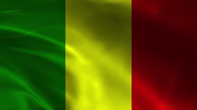 Mali flag animation with realistic fabric texture and dramatic lighting