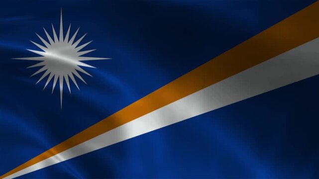 Marshall Islands flag animation with realistic fabric texture and dramatic lighting