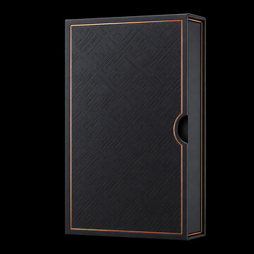 Rectangular black box with copper trim and embossed geometric pattern