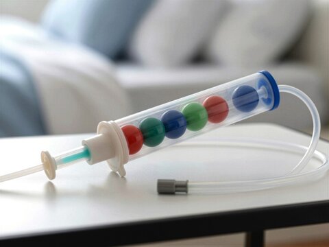 Incentive Spirometer on Bedside Table for Breathing Exercise