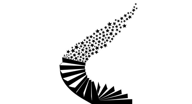 A spiral shape emits particles in a graphic design illustration.