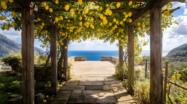 Amalfi Lemon Pergola with Mediterranean Sea View