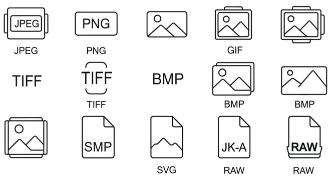 File Format Icons Black And White Line Art Collection