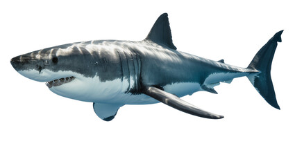 Obraz premium Great white shark with sharp teeth, isolated on transparent background