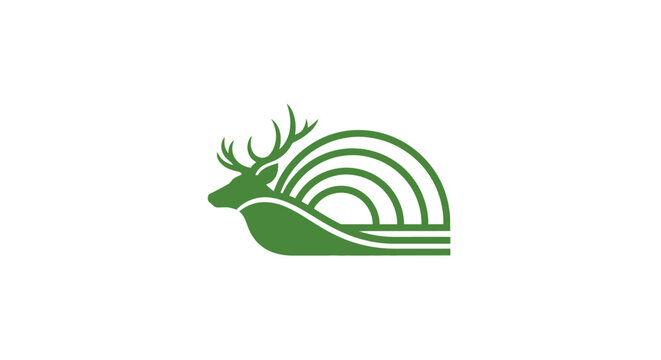 Green Deer Head Logo with Abstract Shell Design.