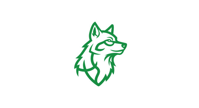 Green wolf head logo design with sharp details.