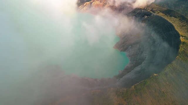 Scenic Aerial Landscape of Mount Ijen Crater Lake and Mountains | Java Island Indonesia
