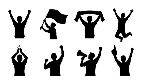 Sports Fans Silhouette Collection: Cheering Crowd, Victory Celebration, Event Support, Game Day Excitement, Athletic Enthusiasm, Fanatic Group, Sports Event