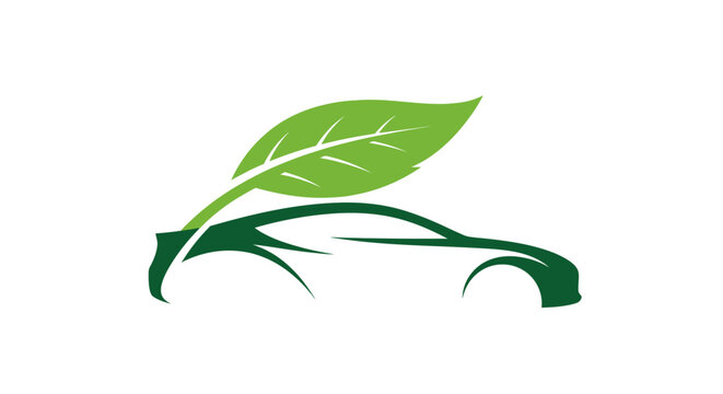 Green leaf car silhouette logo, eco-friendly transportation, sustainable mobility concept