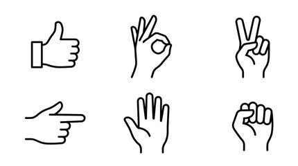 Fototapeta premium Hand gesture icon set showing thumbs up ok peace pointing and fist