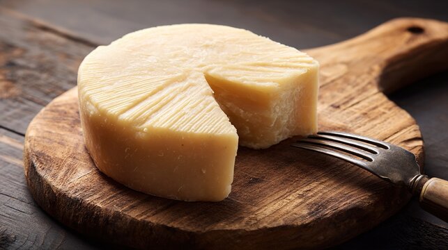foremost. A slice of cheese with marbled texture on a wooden cutting board. menu design, packaging mockups, designed for culinary blogs and recipe cards for restaurants, used by researchers.