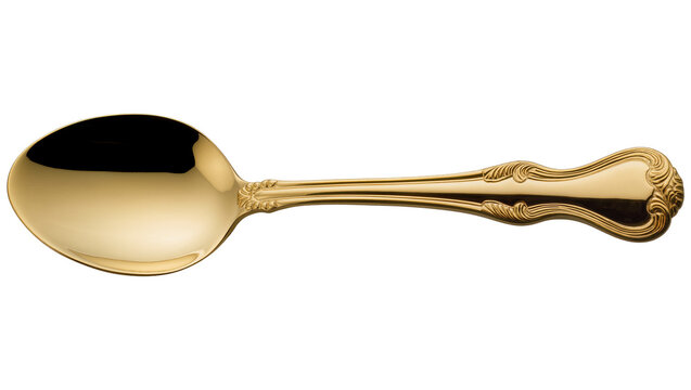 Ornate gold spoon with detailed filigree handle, isolated on transparent background