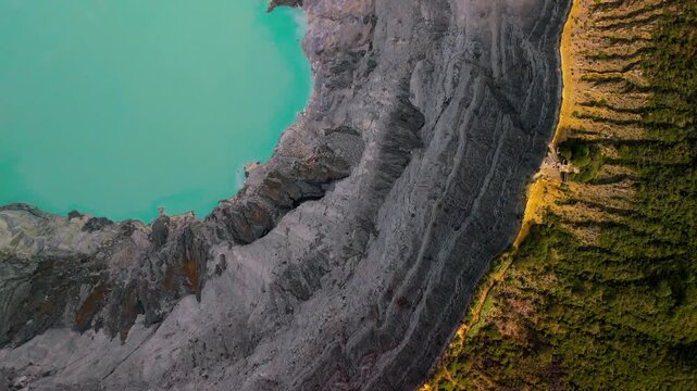 Cinematic Drone View of Mount Ijen Crater and Clouds &ndash; Java Island Indonesia