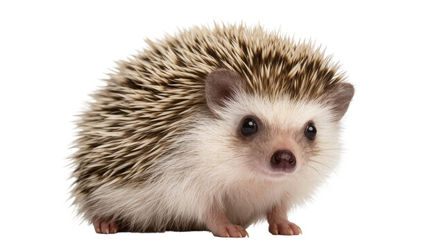 Small African pygmy hedgehog with spiky quills, isolated on transparent background