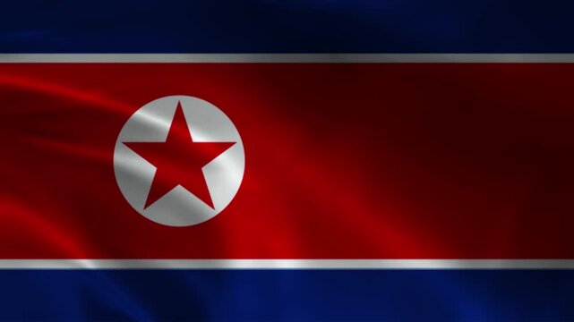 North Korea flag animation with realistic fabric texture and dramatic lighting