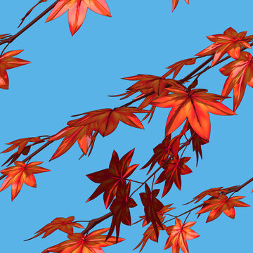 Seamless Pattern with Japanese Maple Branches