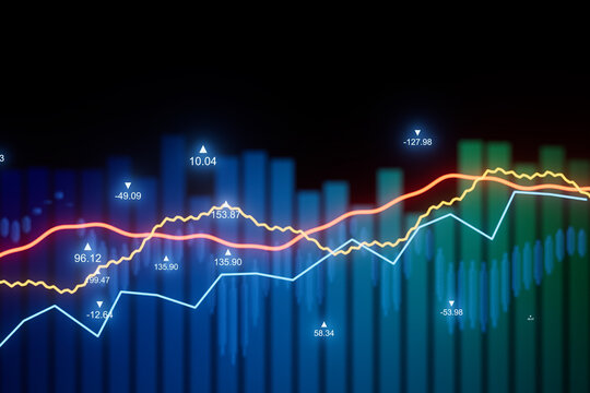 Graph shows data trends over time with multiple lines and bars in a digital format