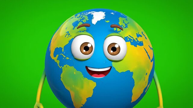 Smiling Earth character with different emotions in a split screen format