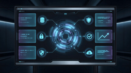 Fototapeta premium Futuristic digital dashboard displays secure financial data with interconnected network icons