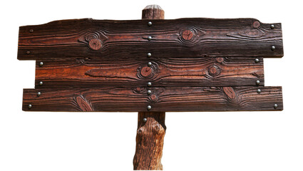 Rustic wooden signpost with three planks, isolated on transparent background © Sorin