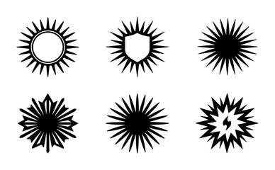 Fototapeta premium Sunburst Icons Set, Radiant Starburst Emblems, Abstract Solar Shapes, Vector Graphic Elements for Design