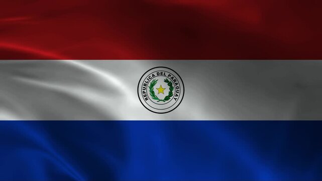Paraguay flag animation with realistic fabric texture and dramatic lighting