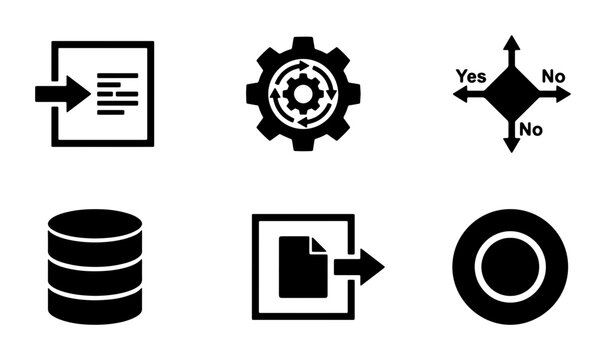 Business Process Icons: Workflow, Data, Decision, Input, Output, Settings, UI Elements
