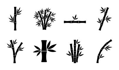 Bamboo Plant Icons Set, Black Silhouette Vector Graphics, Natural Organic Elements for Design © Mahmudul