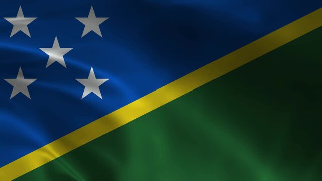 Solomon Islands flag animation with realistic fabric texture and dramatic lighting