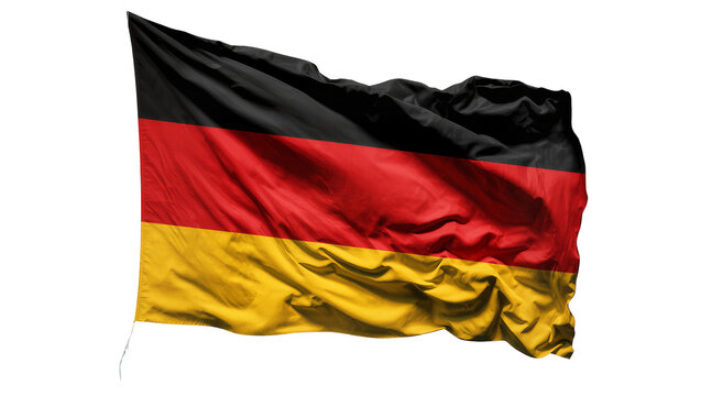 Waving German flag with black red and gold horizontal stripes, isolated on transparent background