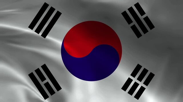 South Korea flag animation with realistic fabric texture and dramatic lighting
