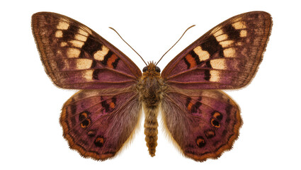 Detailed brown and purple butterfly with orange and white markings, isolated on transparent background © Aliona