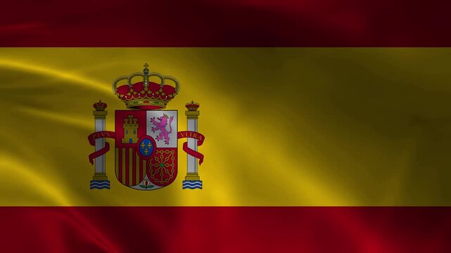 Spain flag animation with realistic fabric texture and dramatic lighting