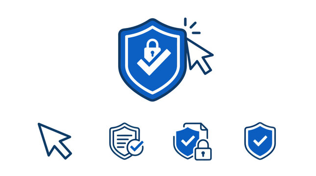 Cyber security shield and digital protection icon set.
