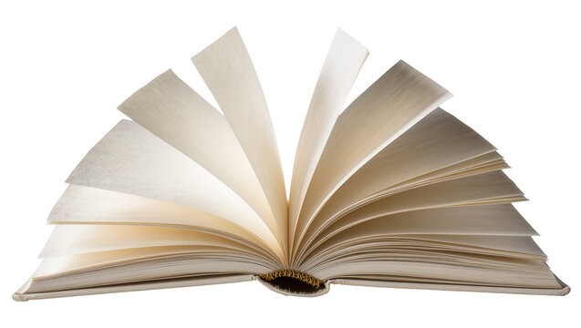 Open book with fanned pages, isolated on transparent background