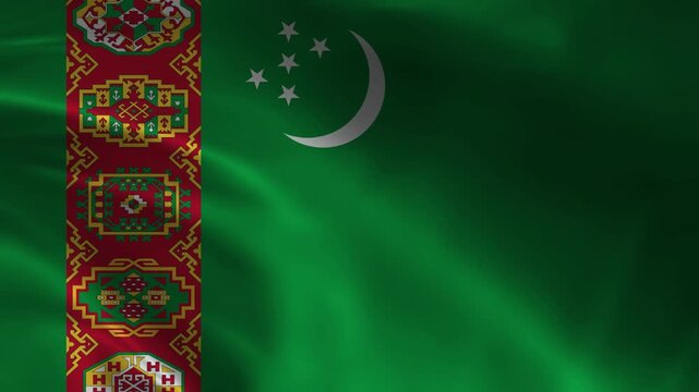 Turkmenistan flag animation with realistic fabric texture and dramatic lighting