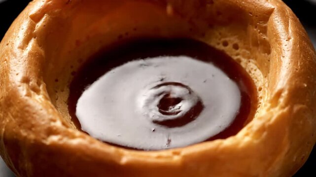 Yorkshire pudding filled with rich gravy center hearty british comfort food