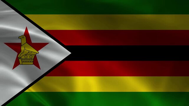 Zimbabwe flag animation with realistic fabric texture and dramatic lighting