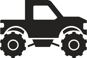 Black silhouette icon of a monster truck with large offroad tires Keywords: monster truck, truck icon, silhouette, offroad vehicle, big © Rasida