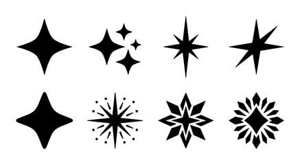 Obraz premium Sparkle Icons Set, Starburst Graphics Collection, Glitter Elements, Shine Symbols, Black and White Vector Shapes for Design